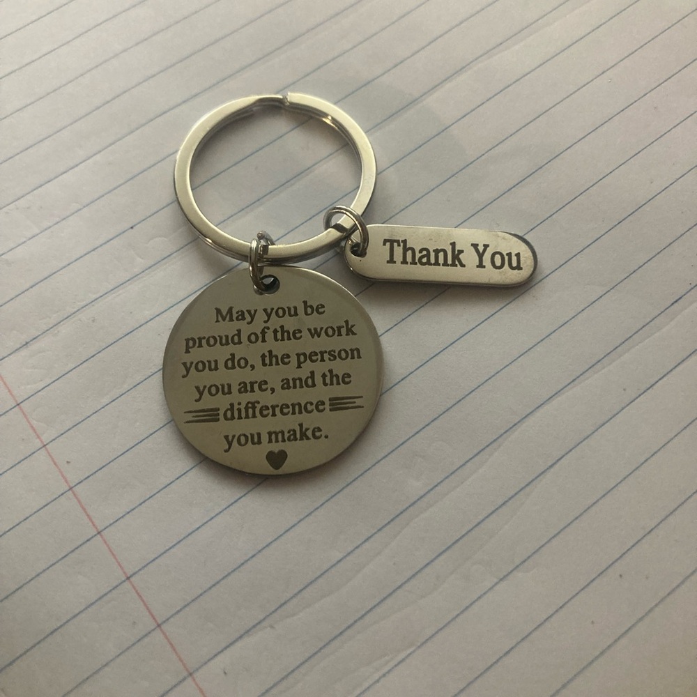Inspirational 'Thank You' Engraved Silver Keychain